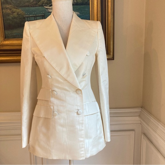 DOLCE & GABBANA Suit😍Cream Silk Stripe Pantsuit Double Breasted Blazer & Pants - Picture 3 of 16